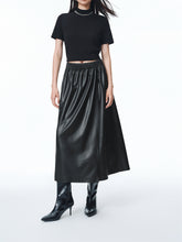 Women's PU Mid-Length Skirt with Elastic Waist